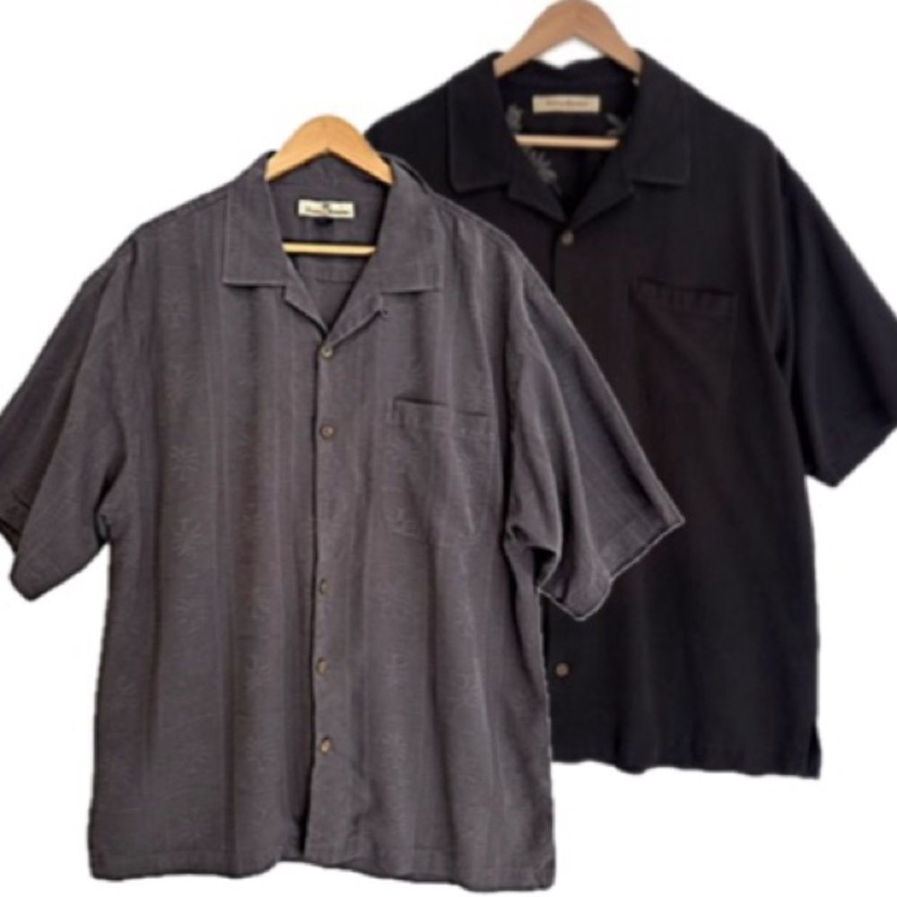 Tommy Bahama 100% Silk Textured Camp Shirt Bundle Men Size XL Solid Short Sleeve